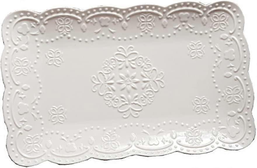 Elegant Rectangular Ceramic Dinner Plate with European Embossed Butterfly Design for Fruit Salad