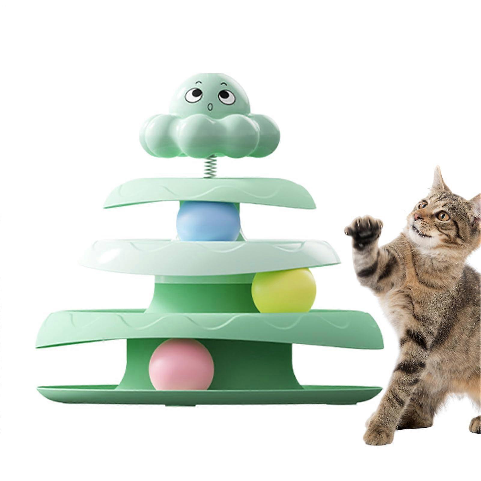Cat Toy Track 3 Layer Interactive Ball Tower with Stable NonSlip Base for Indoor Cats