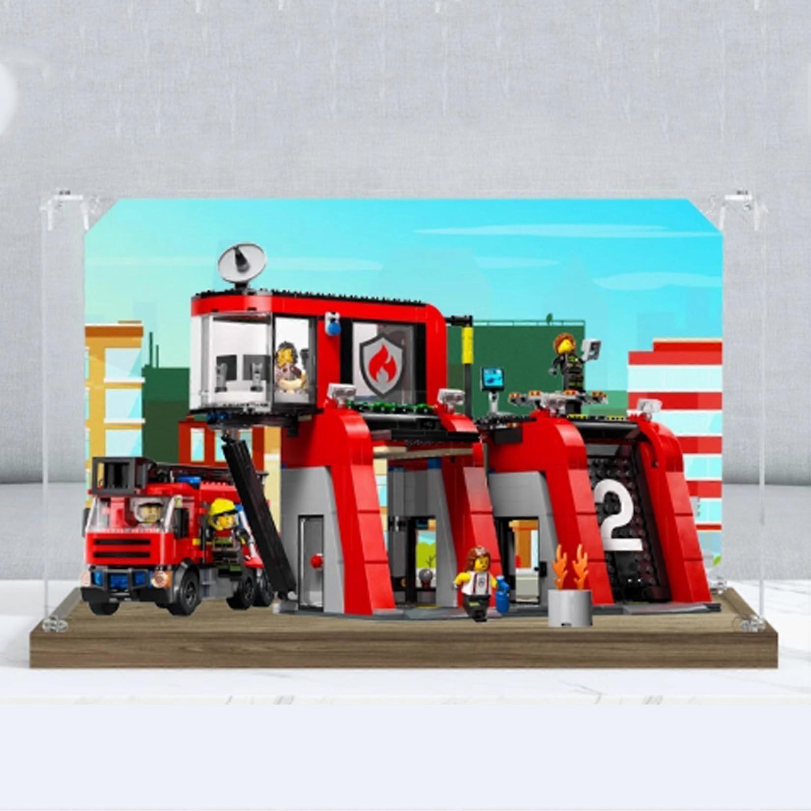 Clear Dustproof Acrylic Display Box for  60414 Fire Station, UVResistant Showcase with Snap Assembly