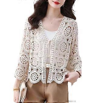 Womens Crochet Shrug Sweaters Long Sleeve Open Front Tie Cardigan Boleros Jacket Lightweight Crochet Knit Cover Up Tops  White os