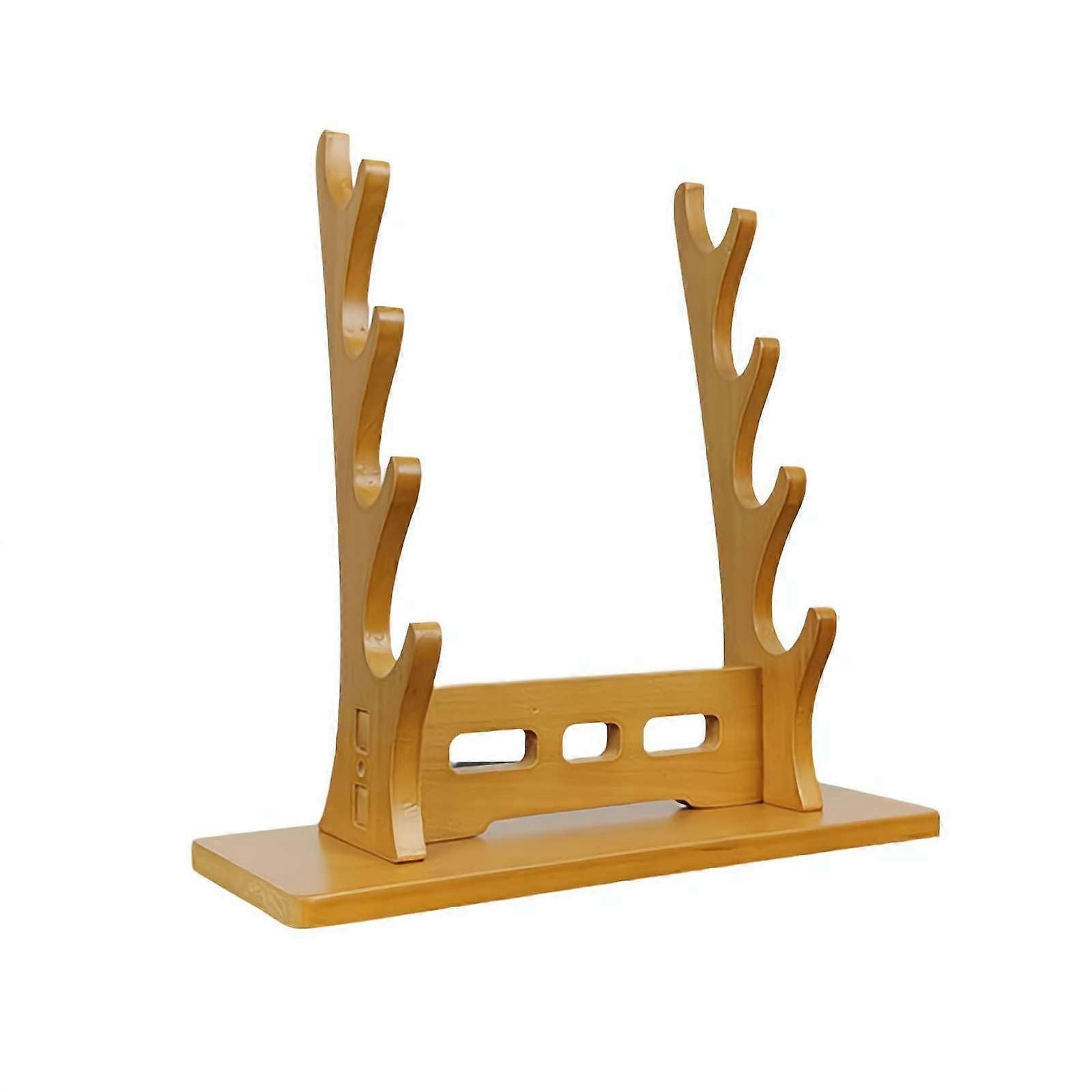 Flute Stand with Secure UShaped Grooves, 4Tier Solid Pine Wood Holder for Multiple Instruments