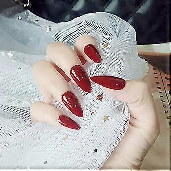 Rote Stiletto-Kunstnägel zum Aufkleben, glänzend, lang, Set für Damen, 24 Stück, wiederverwendbar, vollständige Abdeckung