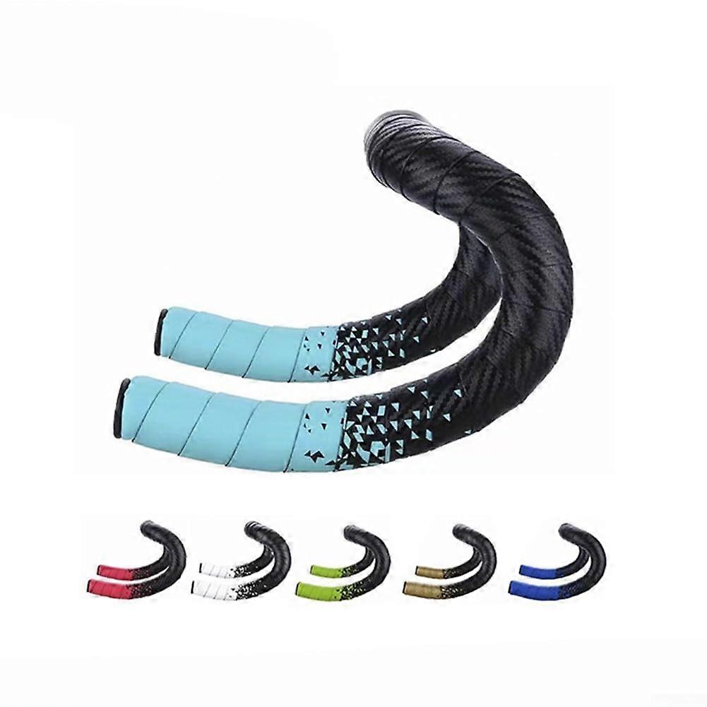 Bicycle Handlebar Tape Soft Leather Padding Breathable Grip WaterResistant Carbon Pattern (Black Blue)