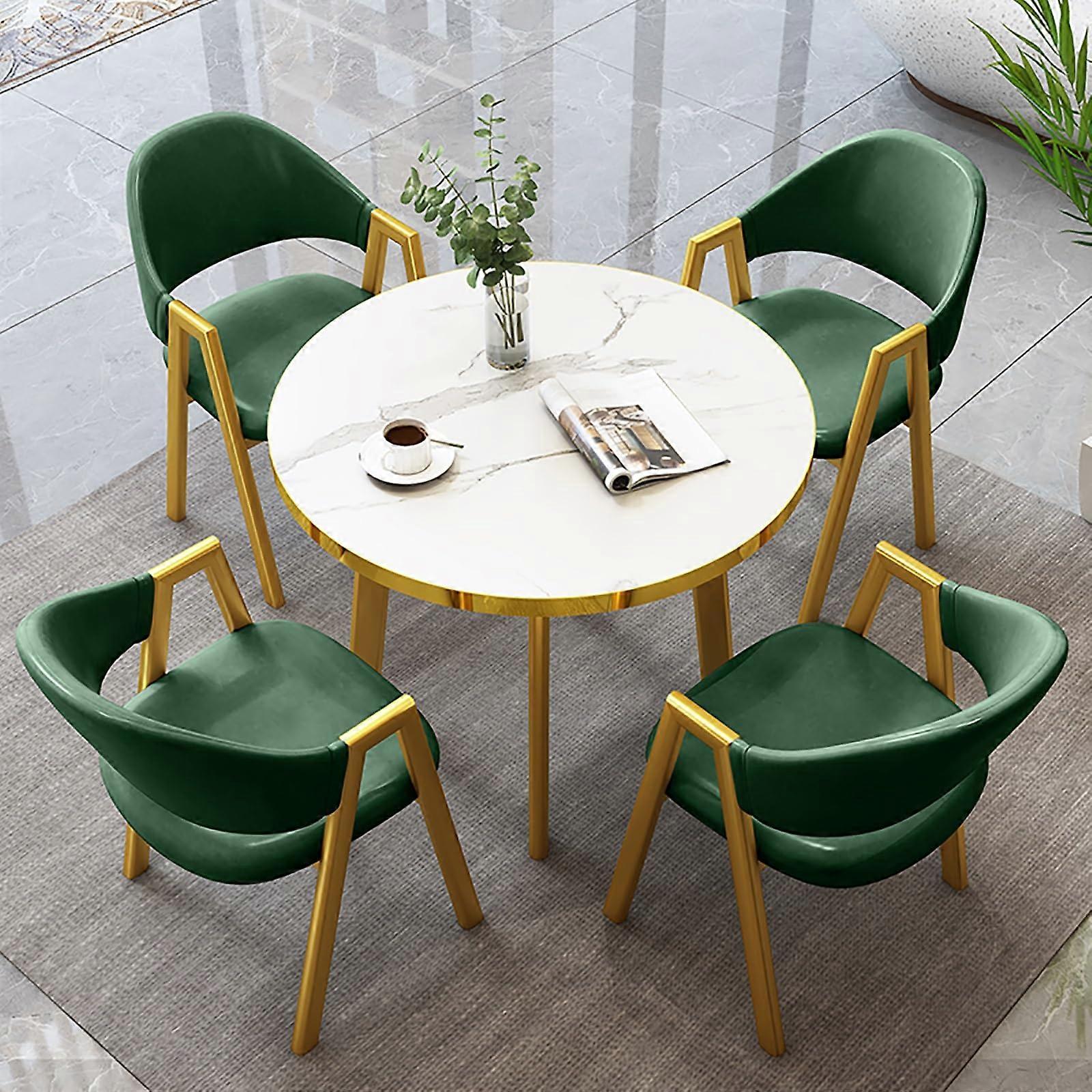 Dark Green Round Dining Table Set with 4 Chairs, 80x80cm Compact for Small Space Apartment
