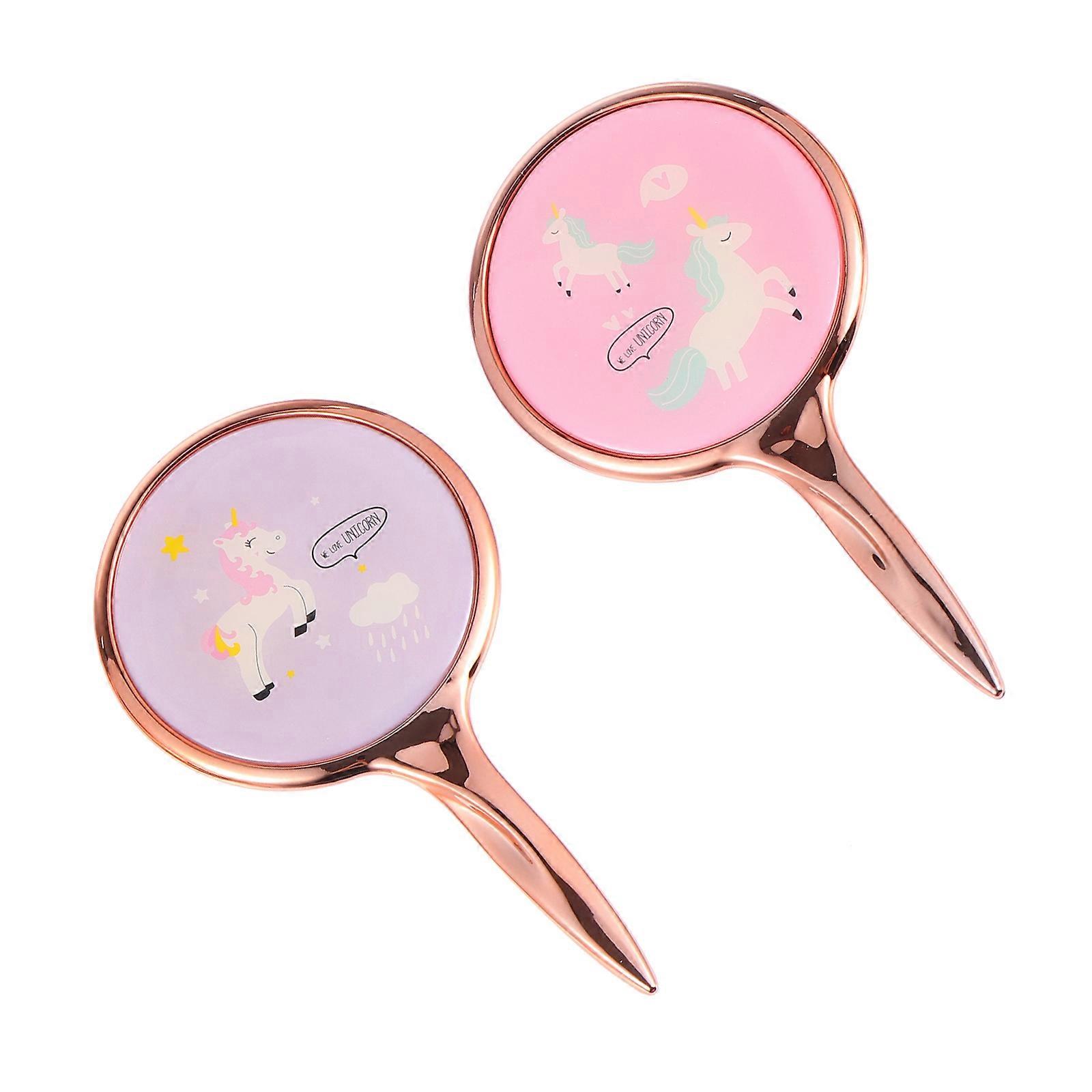 Handheld Cosmetic Mirror for Makeup Use 2Pcs Unicorn Portable Mirror