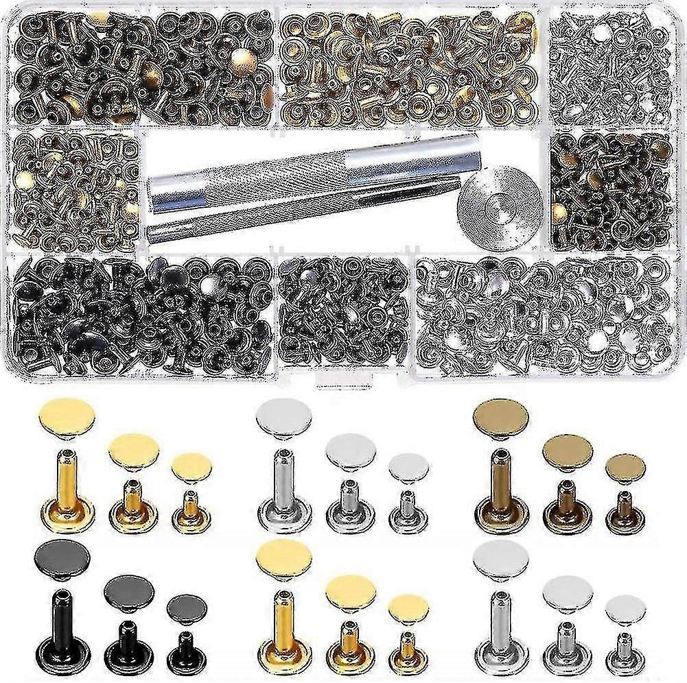 300 Pcs Leather Rivets Double Cap Rivets Kit With 3 Pc Fixing Tool Kit