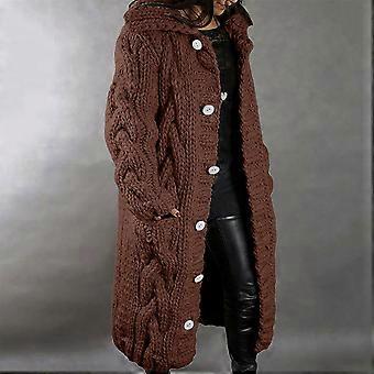 Cárdigan con capucha para mujer, talla grande, cálido, de invierno, abrigo de manga larga con botonadura sencilla y bolsillo, marrón, talla 3XL