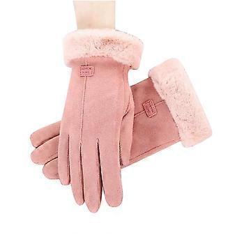 Luvas térmicas femininas de inverno, compatíveis com telas sensíveis ao toque, forradas com lã e à prova de vento, ideais para ciclismo, direção e atividades ao ar livre — Punho elástico