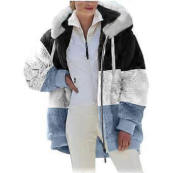 Chaqueta de polar afelpada con cremallera para mujer, capucha, bolsillos y costuras en bloques de color: abrigo de invierno cálido, color vino