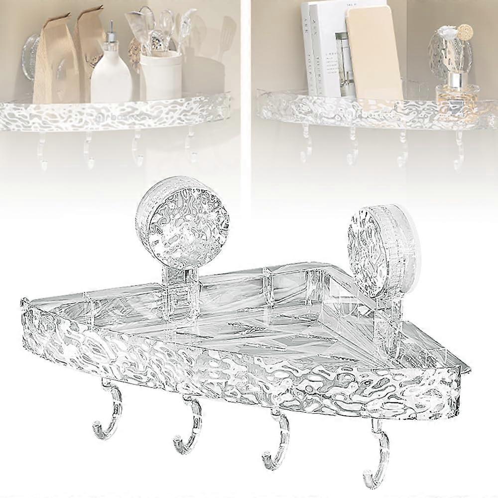 NoDrill Suction Cup Shower Caddy Clear Bathroom Storage Shelf with 4 Adjustable Hooks Rectangle