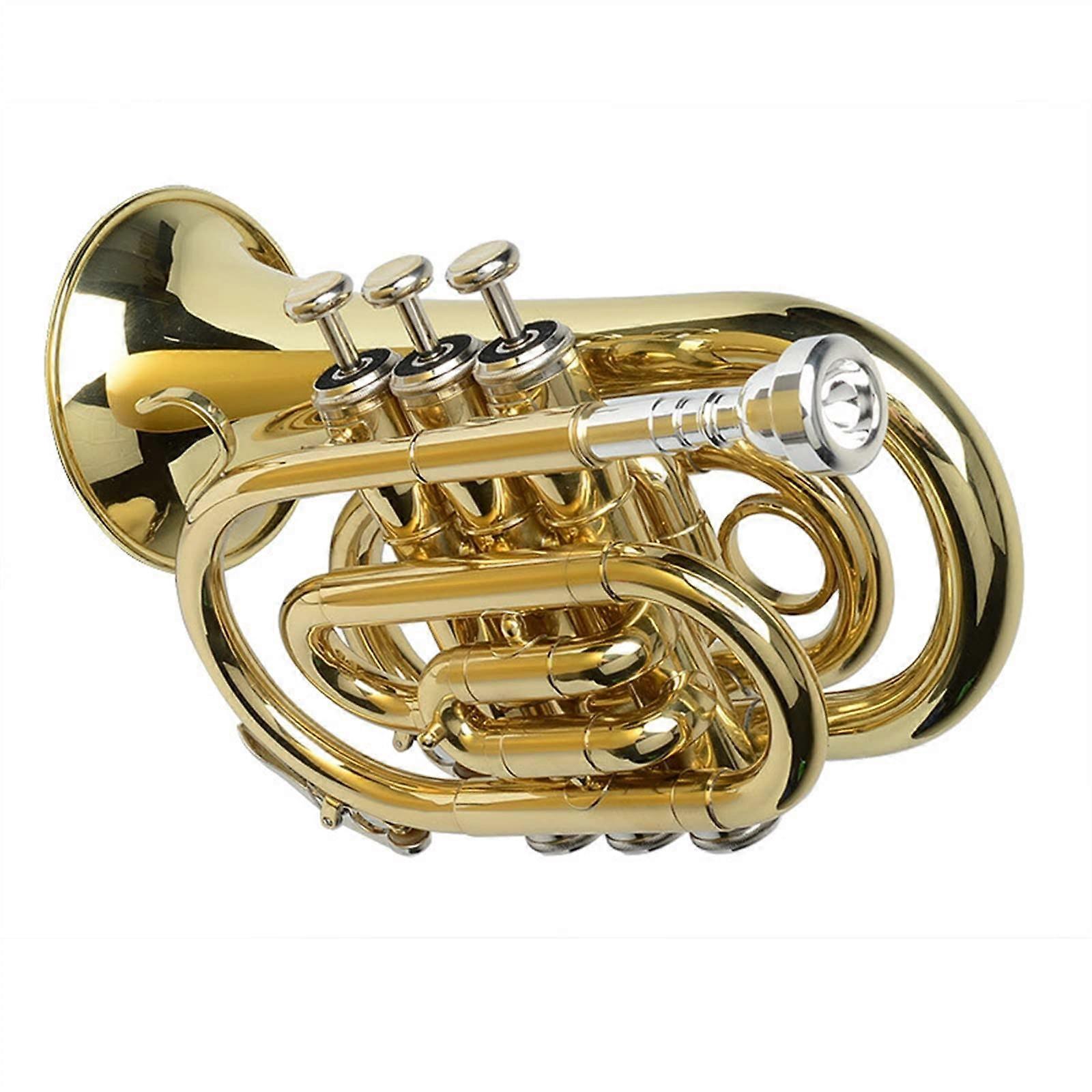 Pocket Trumpet B Flat Brass Compact ThreeKey Valve Durable Construction Clear Tone