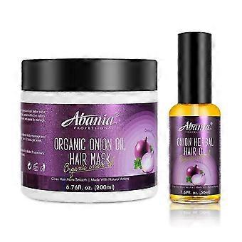Máscara Capilar de Cebola Orgânica + Óleo de Cabelo de Cebola, Reparação de Condicionamento Profundo Controle de Frizz, Cabelo Liso e Brilhante, Couro Cabeludo Nutritivo, Fortalece as Raízes