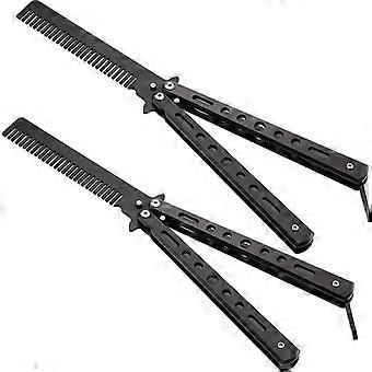 2 Stuks Vlinderkammen RVS Vouwtraining Praktijk Kammen Haar Styling Tools voor Sport Outdoor Gebruik (Zwart)