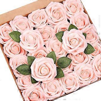 50 Pcs Fleurs Artificielles Rose, Fard À Joues Rose Roses Real Touch Mousse Fausse Rose En Vrac avec Tige pour Bouquets De Mariage Centres De Table Bridal Shower Party Home DI