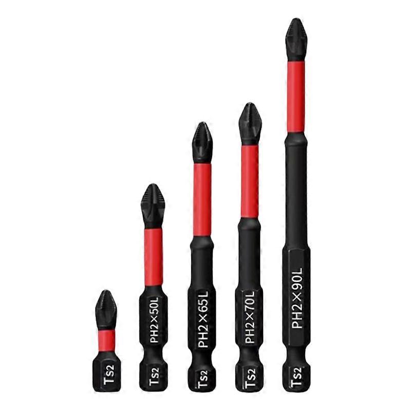 5Pcs PH2 S2 Magnetic Impact Screwdriver Bits, Cross-Head Red Ring Set