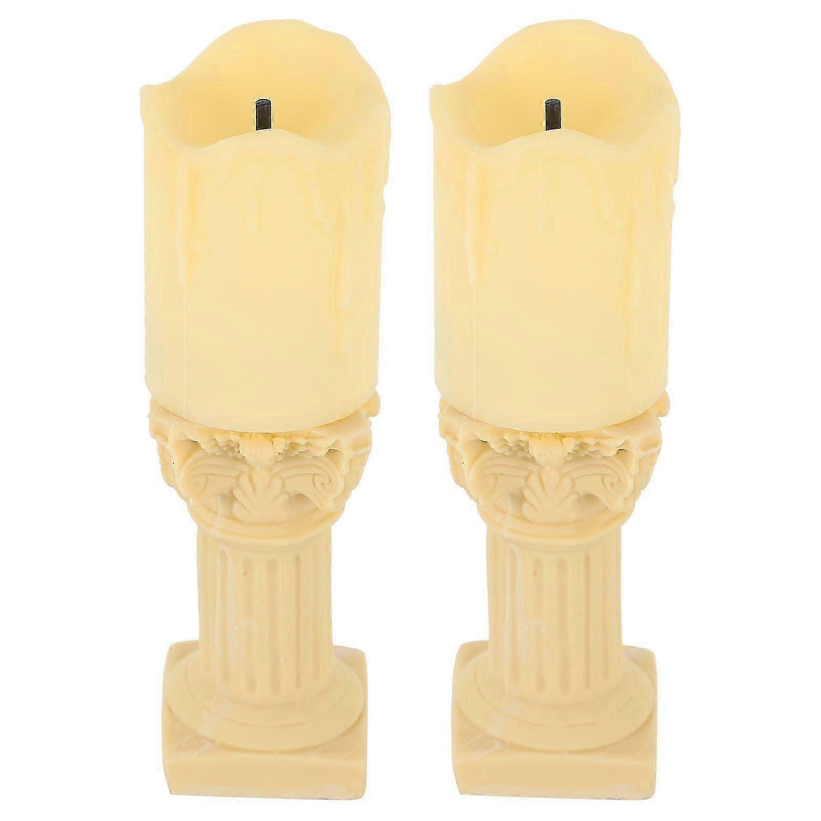 Night Light Candlestick, 2 Sets Beige Plaster Decor for Home Party Wedding