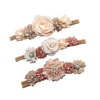 3Pcs Baby Girl Nylon Headbands - Floral Infant Hair Band Bows, Elastic Wraps compatible withNewborns & Toddlers