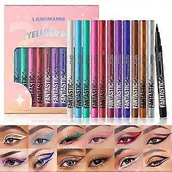 Set mit 12 Farben mattem Flüssig-Eyeliner – Neonpigmentierter, langanhaltender, wischfester und wasserfester Eyeliner für ausdrucksstarke Looks