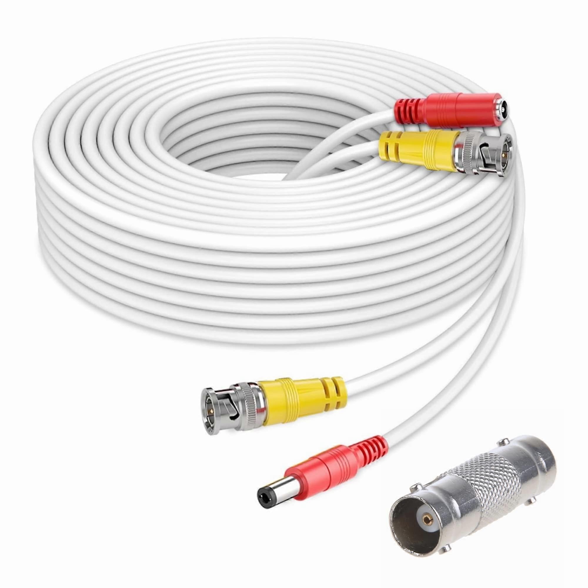 65FT CCTV Security Camera Cable, AllinOne BNC Video Power Extension Wire for DVR System, White