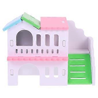 Colorful Wooden Hamster Double Floor House for Pet Habitat