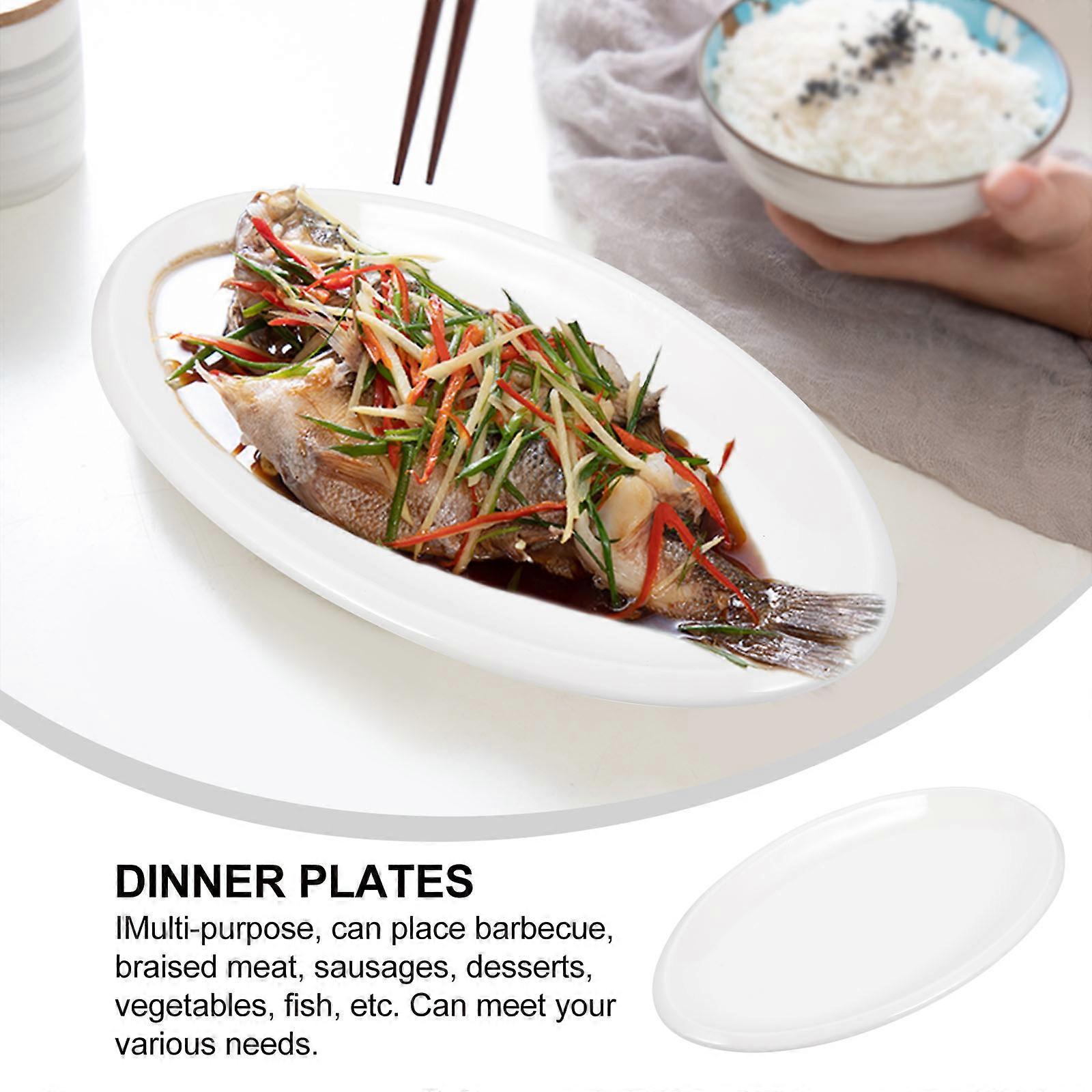2Pcs Ceramic Fish Plates for Steamed Fish Dinnerware White