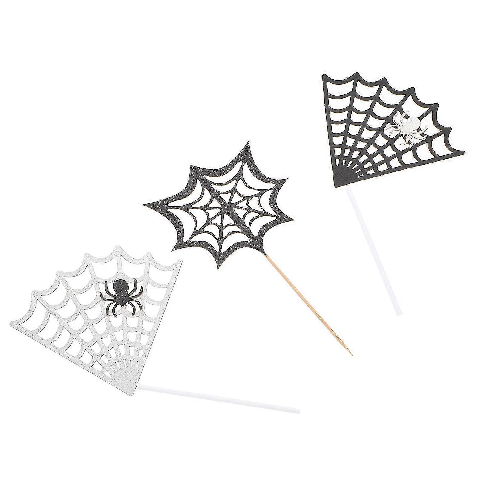 17Pcs Spider Web Cake Picks for Halloween Cupcake Party Use Inserts