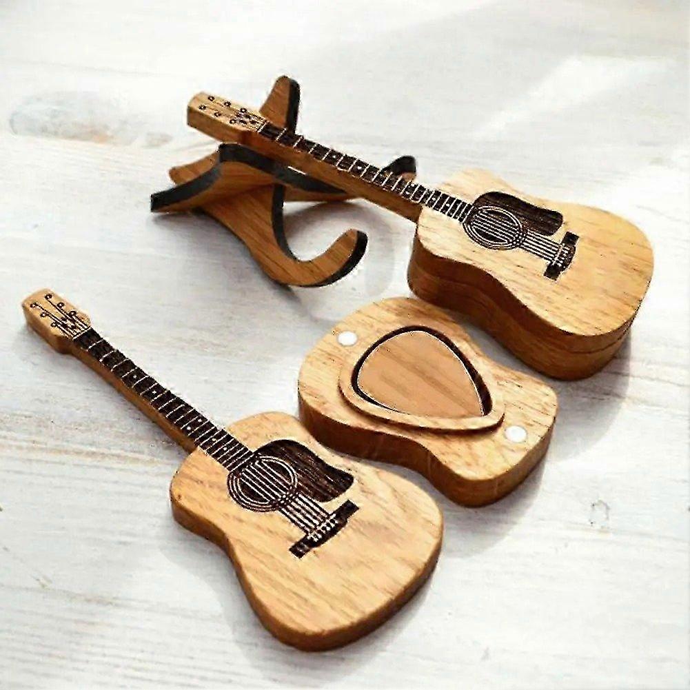 Solid Oak Guitar-Shaped Pick Storage Box