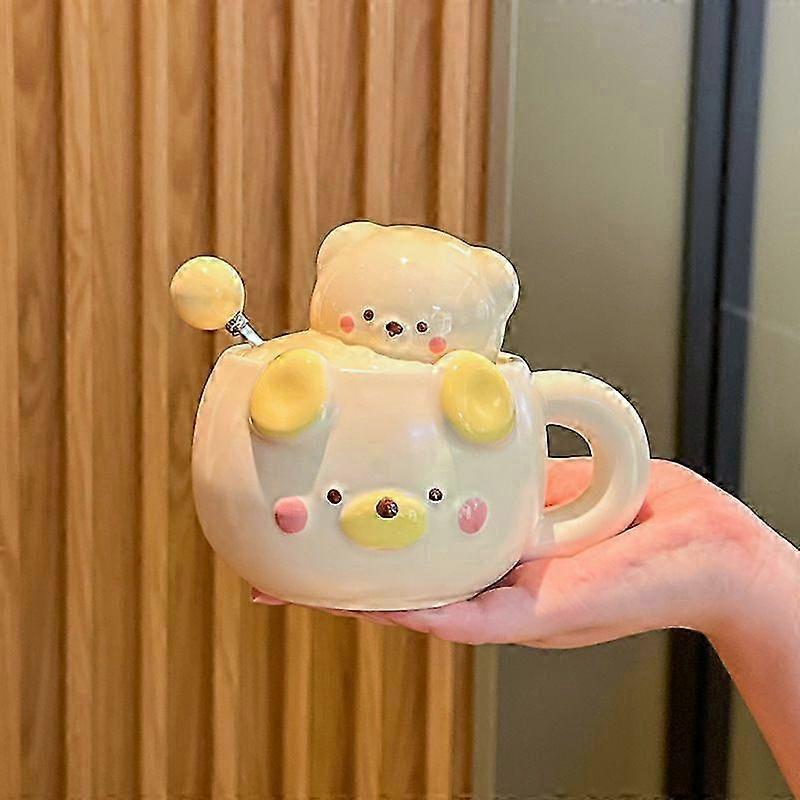 450Ml Bear Ceramic Mug With Lid