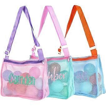 Mesh Beach Shell Collecting Bag for Kids with Custom Name Embroidery and Zipper Closure