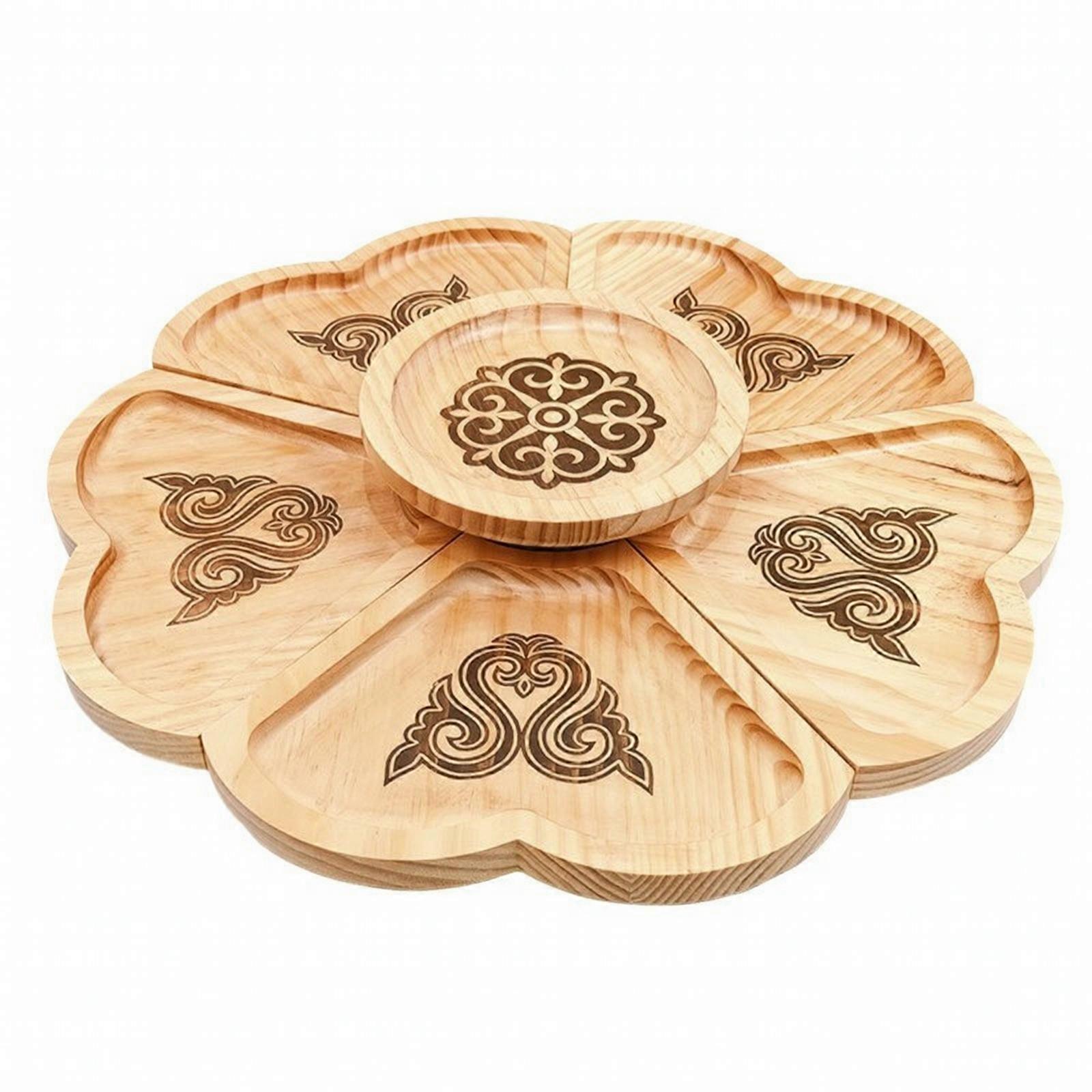Rotating Snack Tray Compartmented Platter Hand-Painted for Coffee Table