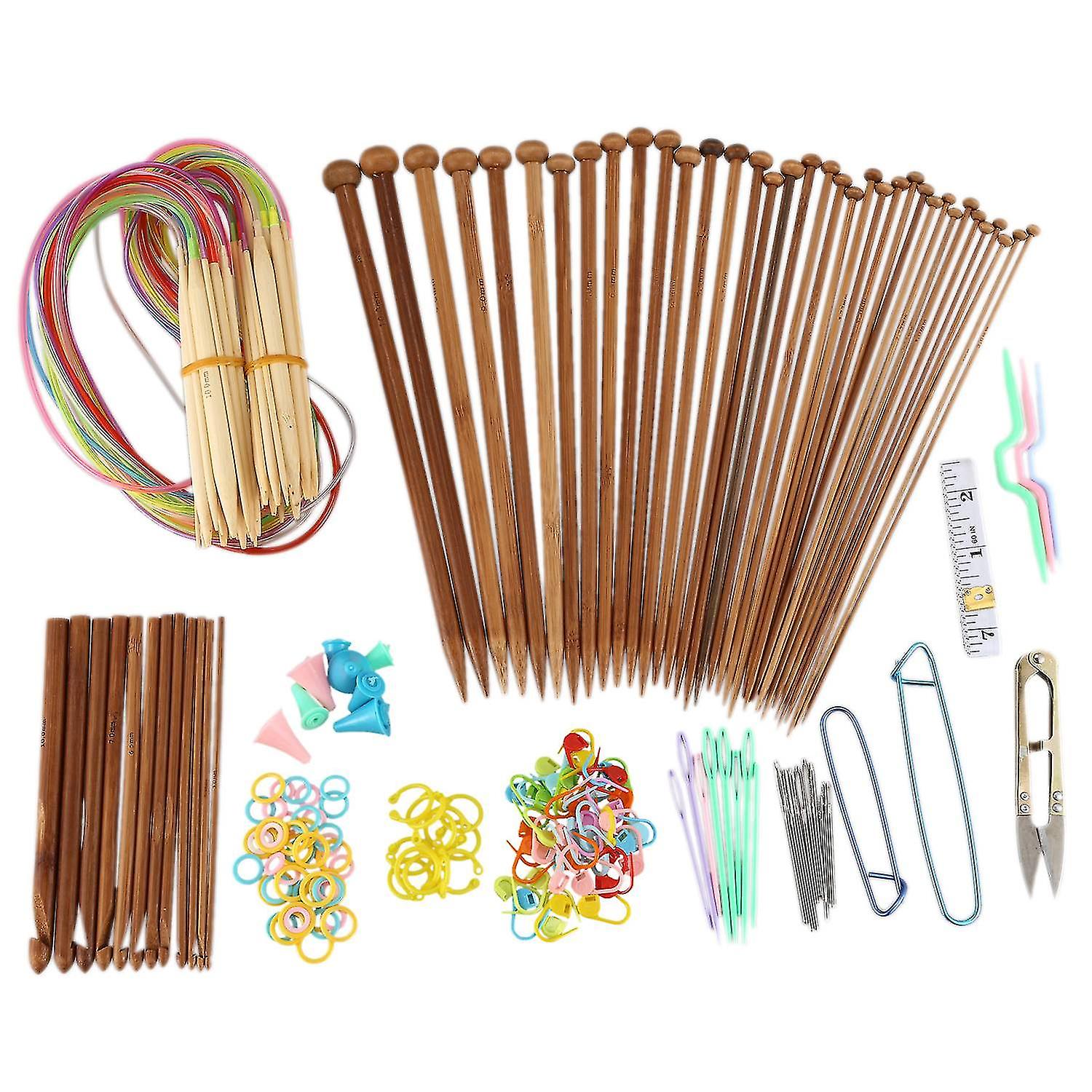 Knitting Needles Set-18 Pairs 18 Sizes Bamboo Circular Knitting Needles + 36 Single Pointed Bamboo Wuqx