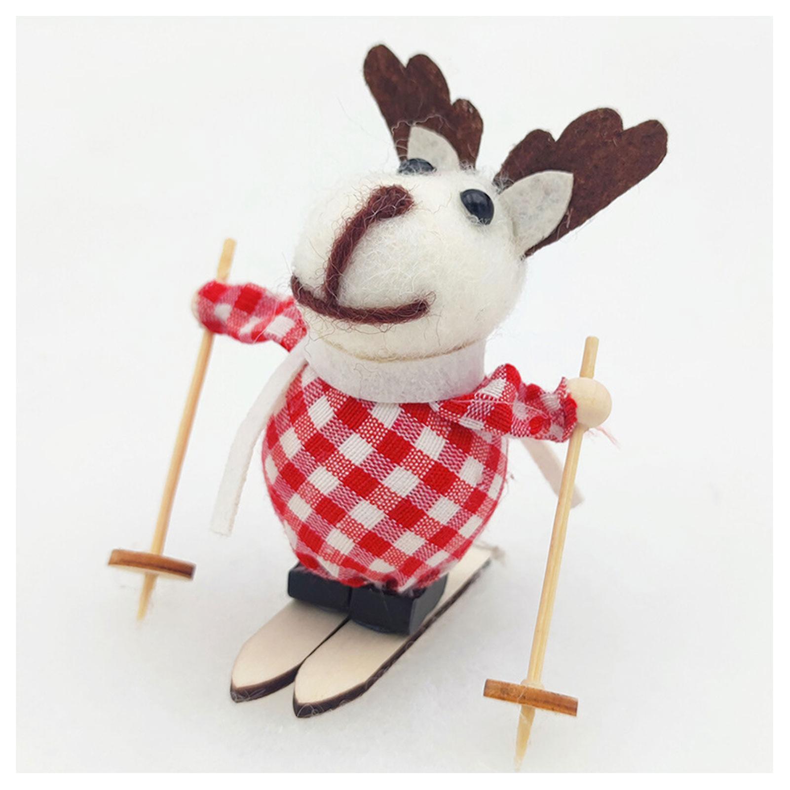 Christmas Miniature Pendant Portable Cute Skiing Figurines Posed Xmas Dolls