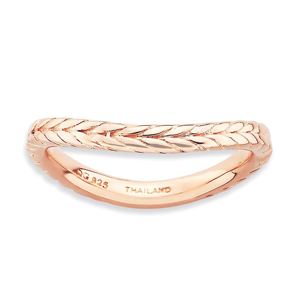 2.25mm 925 Sterling Silver Patterned Stackable Polished Pink Plate Wave Ring-Stackable-Ring for Women - Ring Size: 5 to