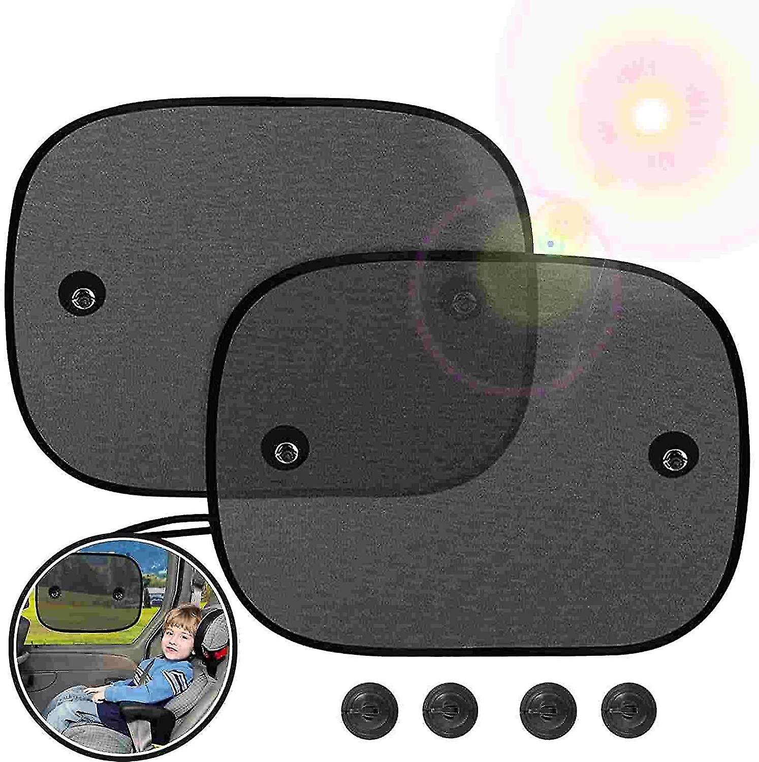 婴儿汽车遮阳伞 2 件自粘式汽车遮阳板带吸盘通用适用于婴儿、儿童、宠物