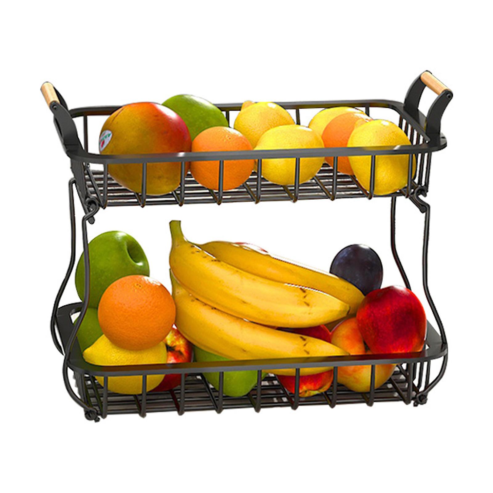 Abnehmbarer doppelschichtiger Obstteller Arbeitsplatte Brot Gemüse Obstkorb Metall rechteckige Eisenkunst