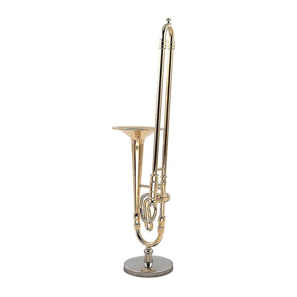 12cm Miniature Pure Copper Trombone Model With Support Mini Musical Instrument Model With Black Lea