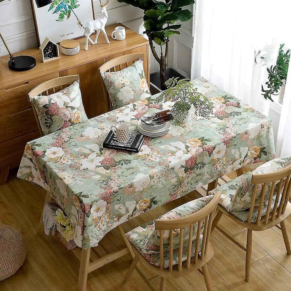 Stitching Embroidered Floral Tablecloth Dust-proof Cotton Linen Table Cloth For Rectangle Tables For