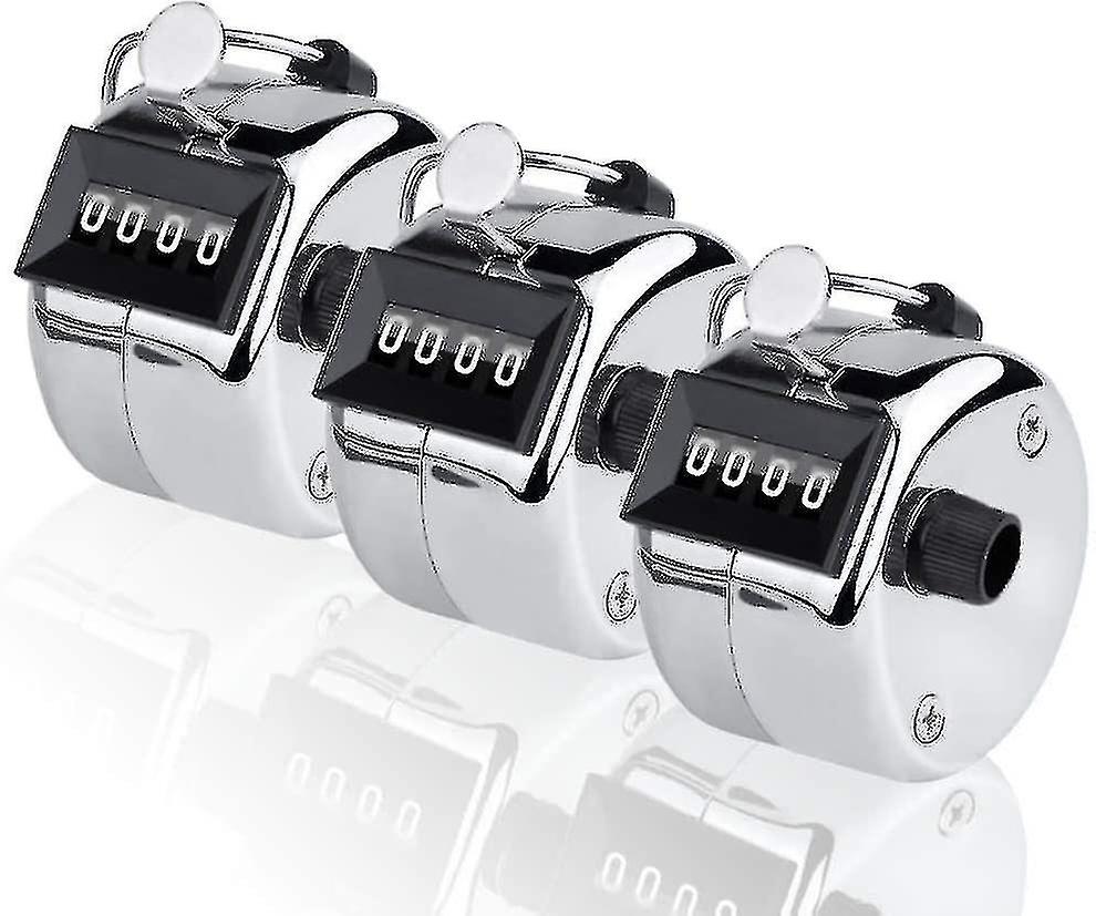 3 Piece Hand Counter, 4 Digit Lap Tracker Manual Clicker Metal Mechanical Counting