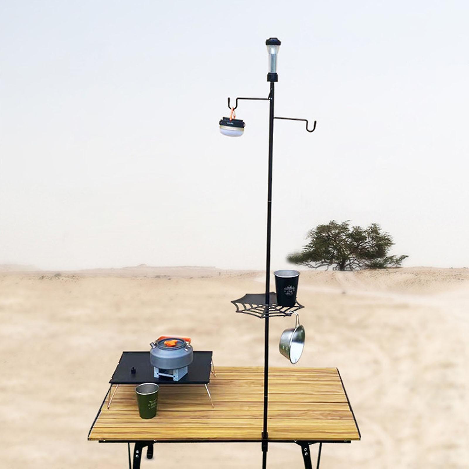 Detachable Lightweight Metal Camping Lamp Pole Stand with Double Hook