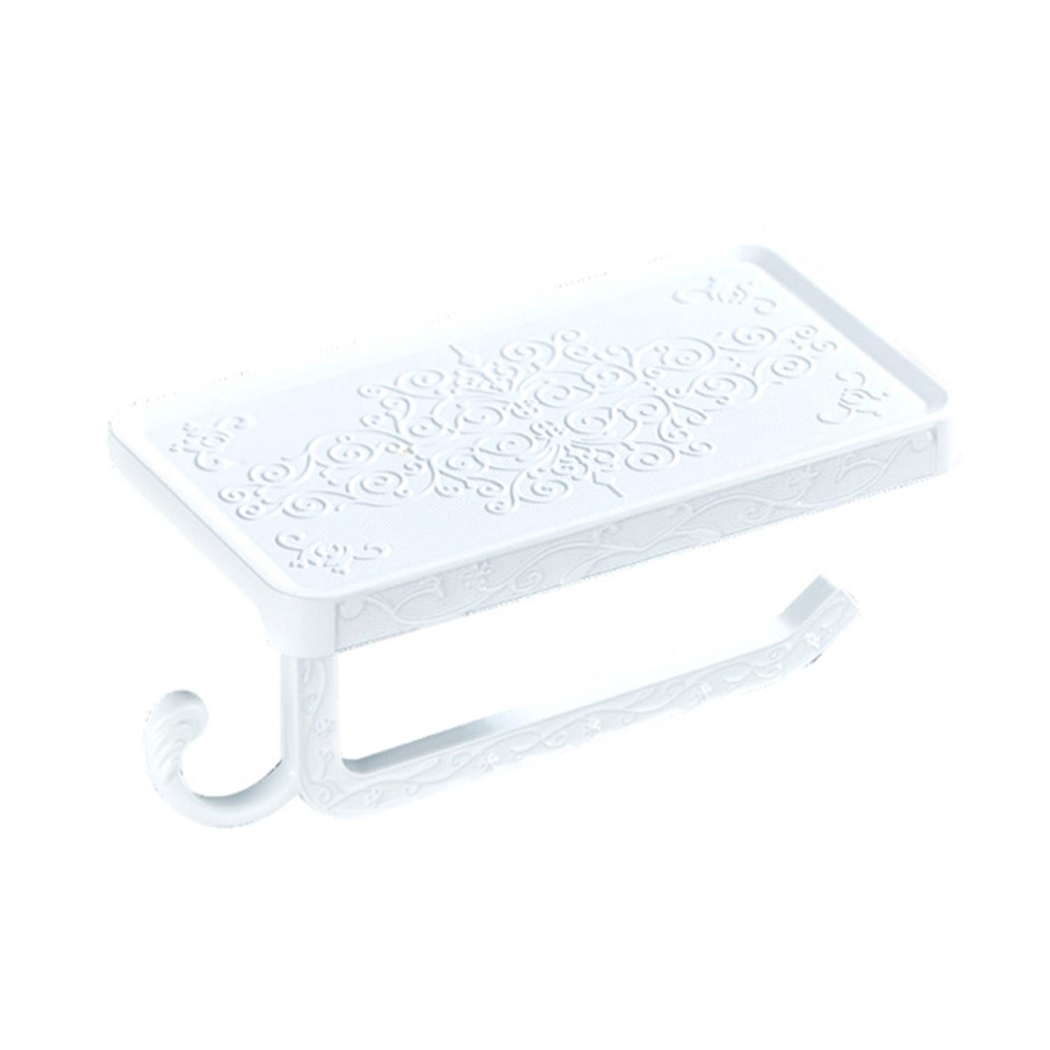 1 Set Toilet Paper Holder with Mobile Phone Partition Antique Pattern Engraved Design Aluminum Wall