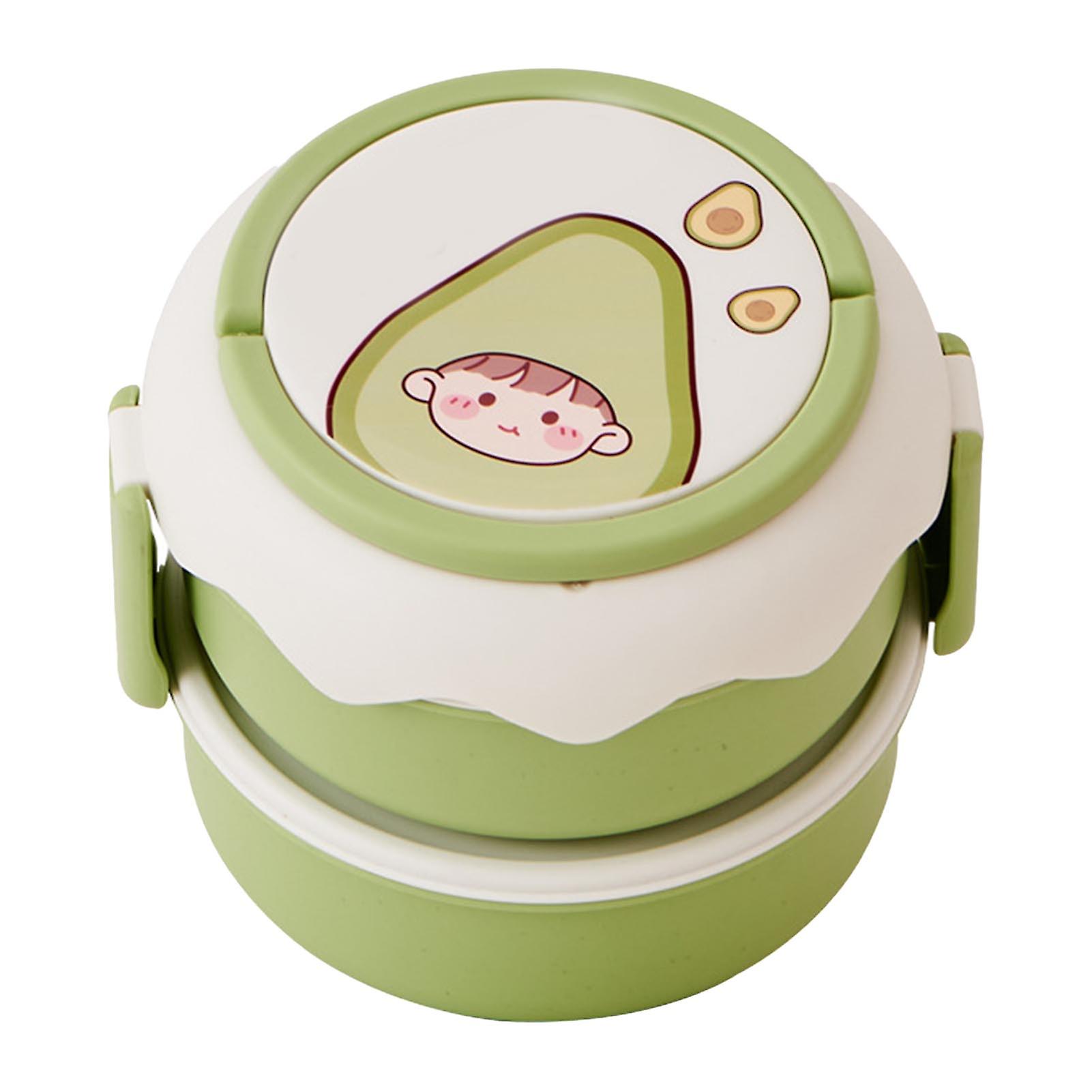 Stackable Lunch Box Cute Cartoon Fruit Style Double Layers Handle Design Student Bento Box Avocado