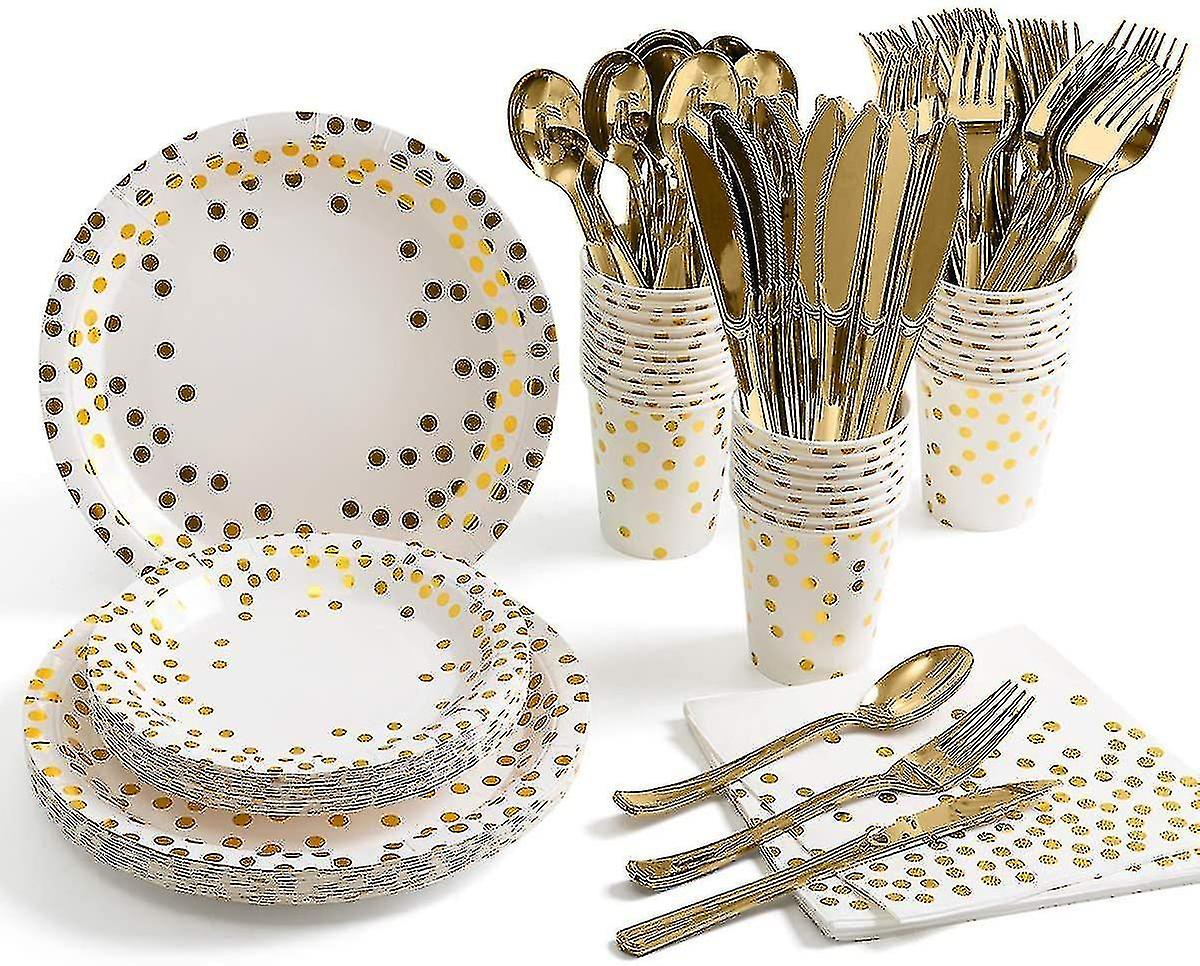 175 قطعة ذهبية لوازم الحفلات طقم أواني طعام يمكن التخلص منها يقدم 25