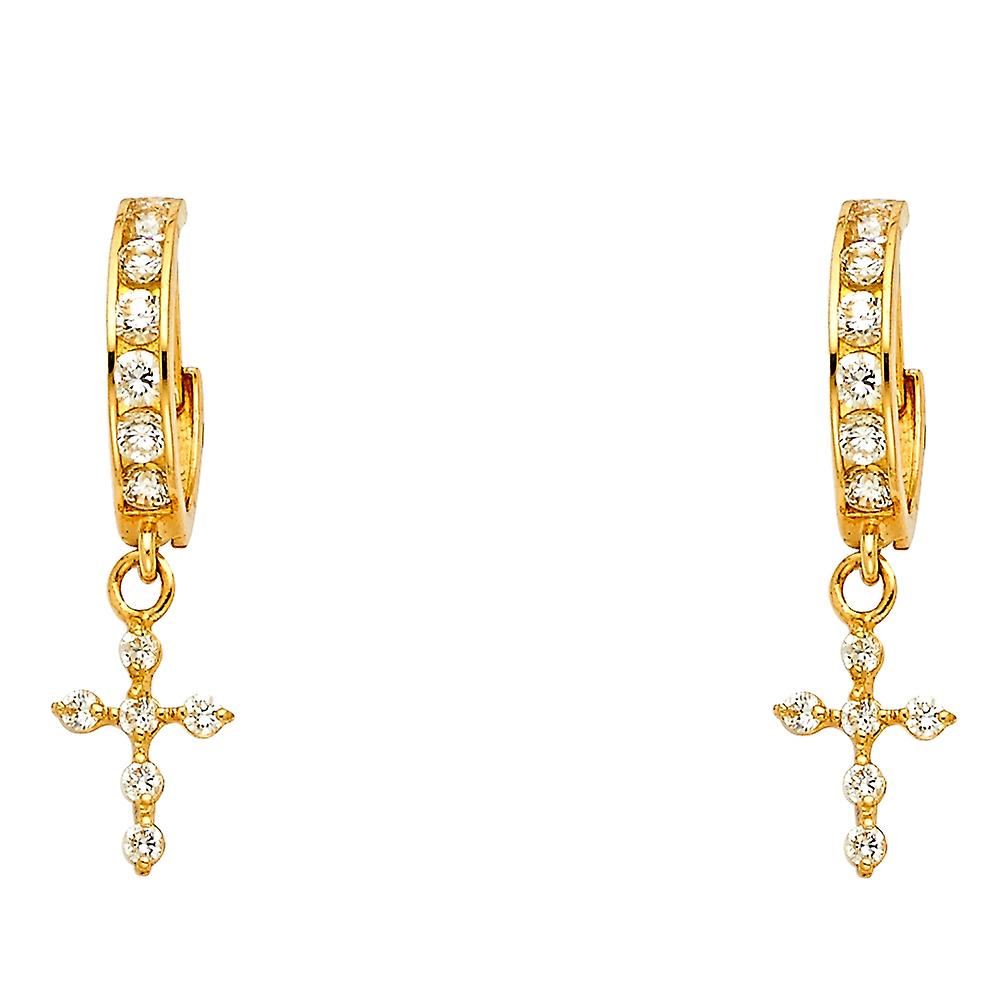 Boucles d’oreilles en or jaune 14 carats en zircone cubique pendantes 7 x 30 mm pour femmes - 1,6 grammes