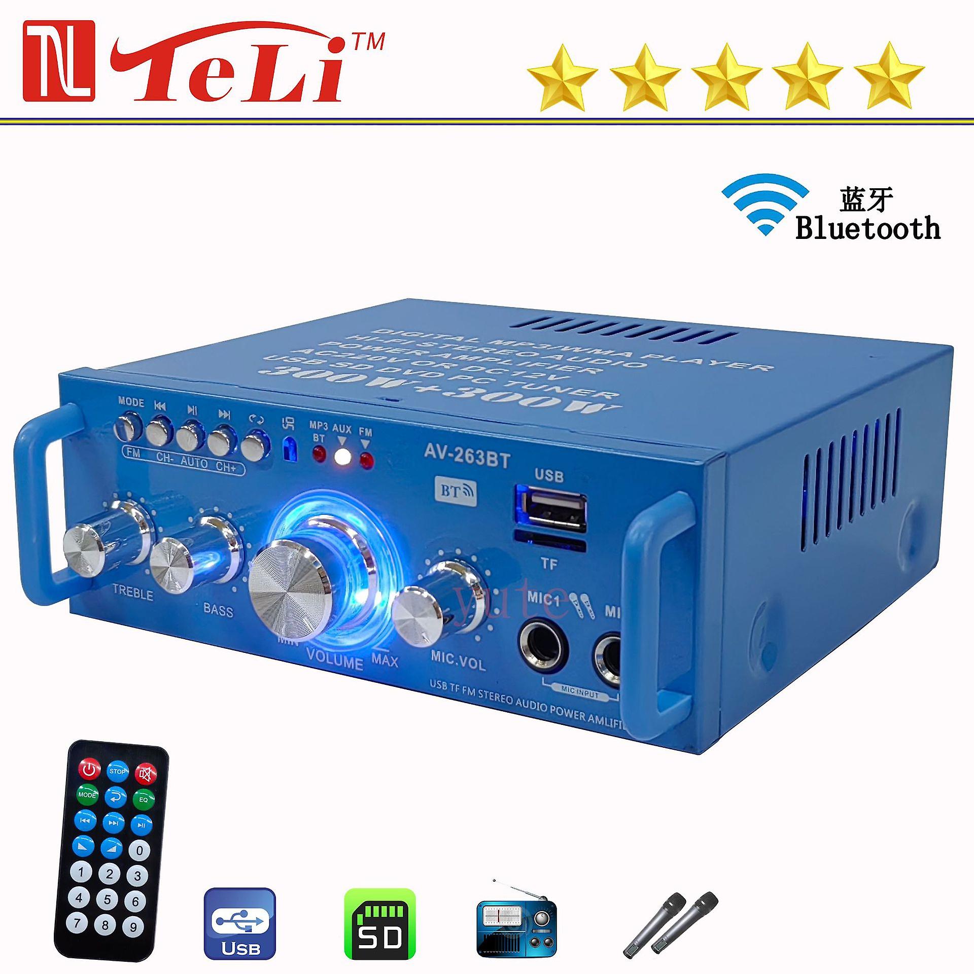 Bluetooth Radio Usb Flash Disk Tf Card Home Car Ktv High Power Av-263bt Power Amplifier!