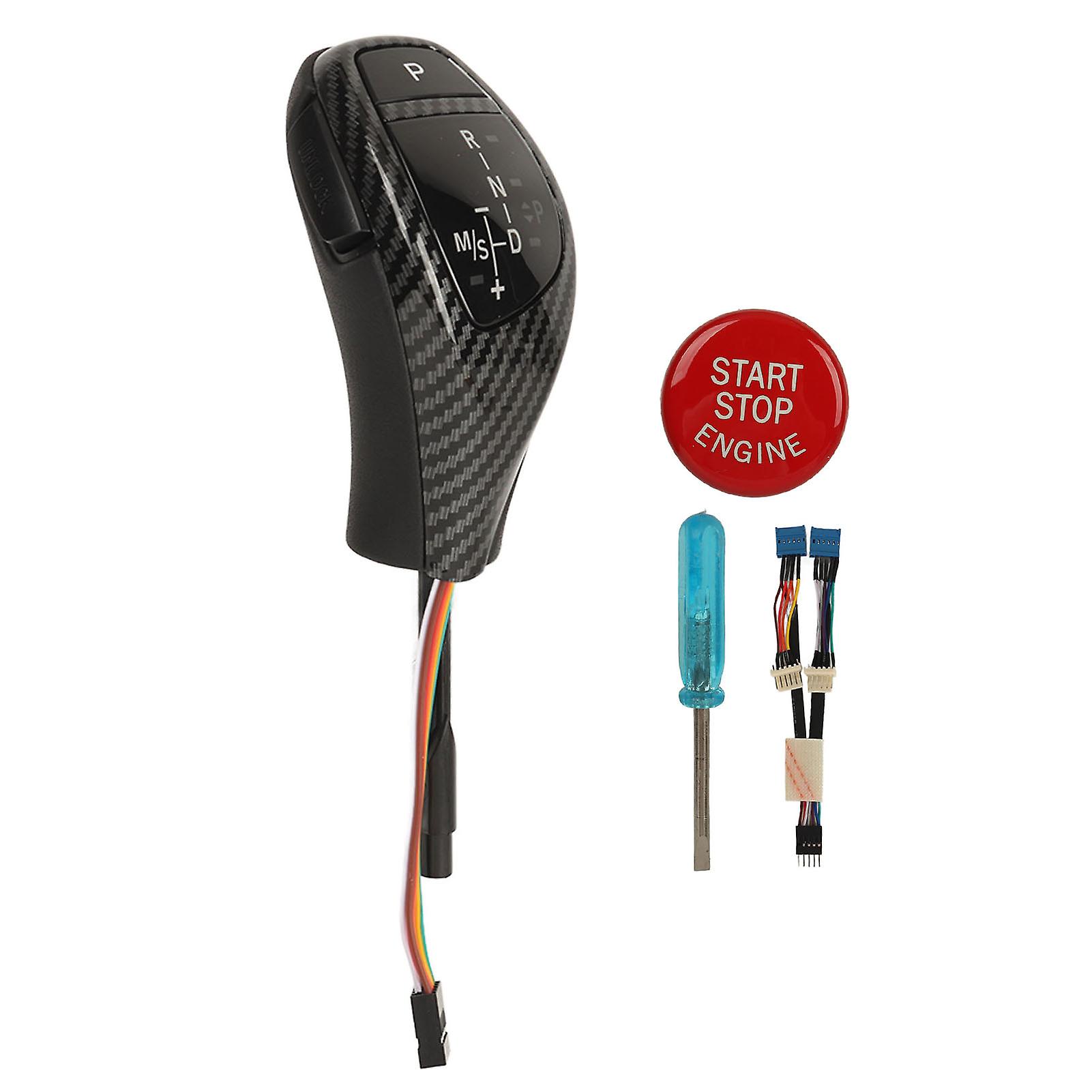 Pommeau de levier de vitesse à LED avec bouton de démarrage en un clic pour E90, E91, E92, E93, conduite à gauche, style fibre de carbone