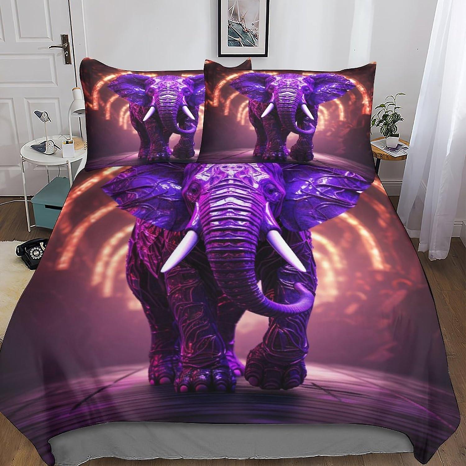 VCLUST Elephant Täcke Överdrag 3D-tryck Sängkläder Set Dekorativt 3-delat set Kreativt tryck Påslakan Set Överkast med örngott Mjuk mikrofon