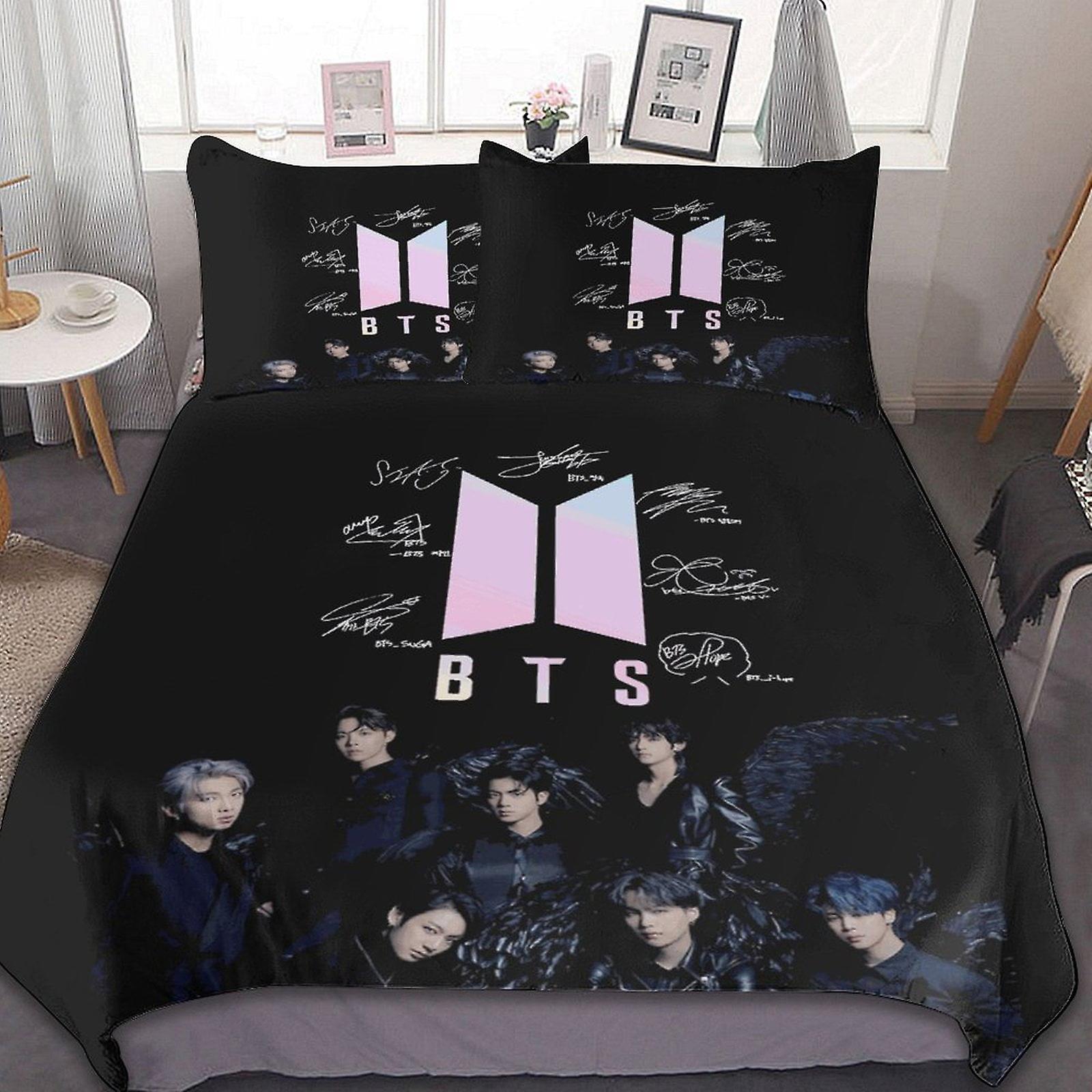Kpop BTS -sängyn pussilakana mikrokuituliinavaatteet 3D-tulostetut kevyet 3-osaiset peittosarjat, 1 pussilakana ja 2 tyynytyynyä lapsille Pojat Tytöt