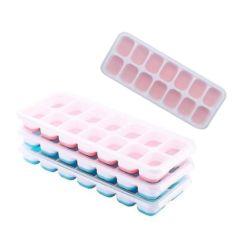 4-Pack Ice Cube Square Trays, Easy Release Silicone 14-Pack Ice Cube Tray With Spill-Proof Removable