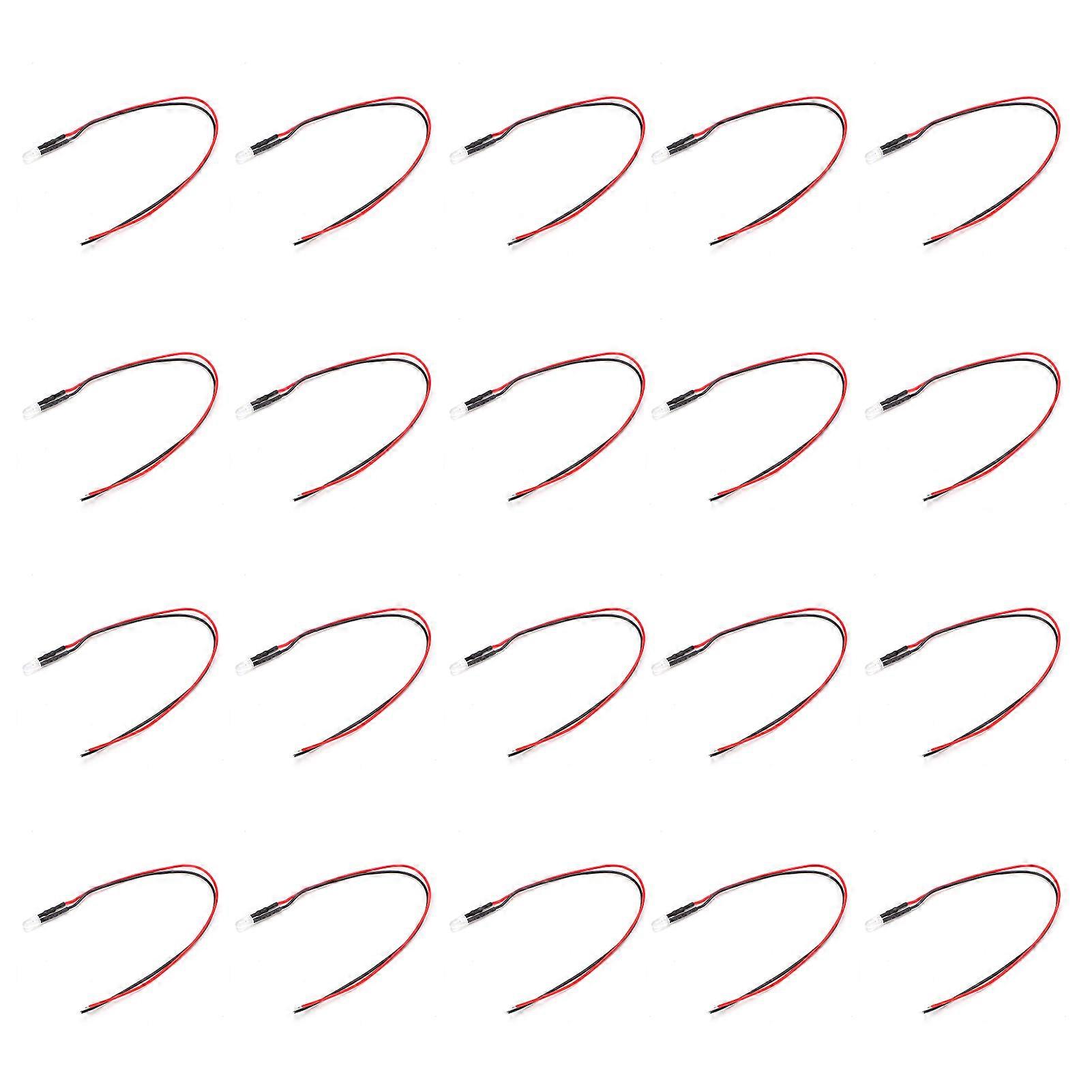 20個LED配線済み発光ダイオードノーマルオープンラウンド高輝度インライン12V 5mm(白く発光する)