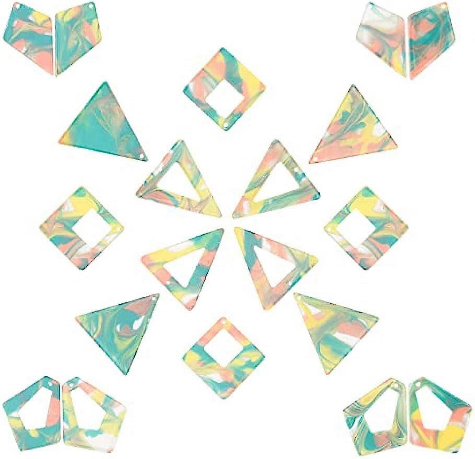 1 Box 20Pcs 5 Styles Geometric Charms Acrylic Gradient Geometry Pendants Colorful Rhombus Triangle